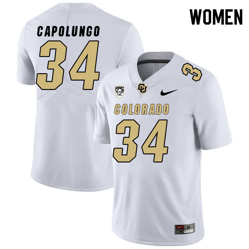 Women #34 Dante Capolungo Colorado Buffaloes College Football Jerseys Stitched Sale-White - Click Image to Close